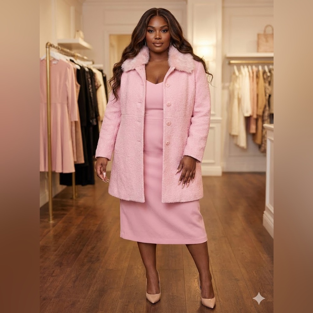 Marvin Richards Pink Teddy Jacket with Detachable Faux Fur Pink Collar 🩷